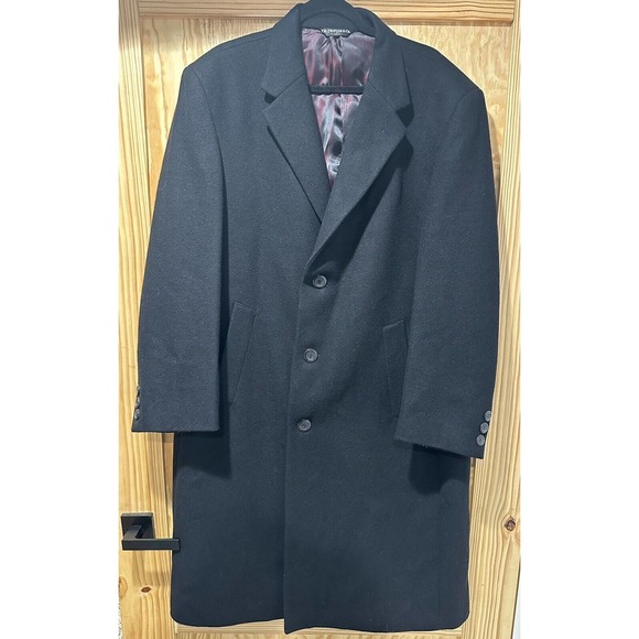 F.R. TRIPLER & CO Wool Blnd Overcoat Black Trench Single Breasted Coat Dress 46R - Picture 1 of 16
